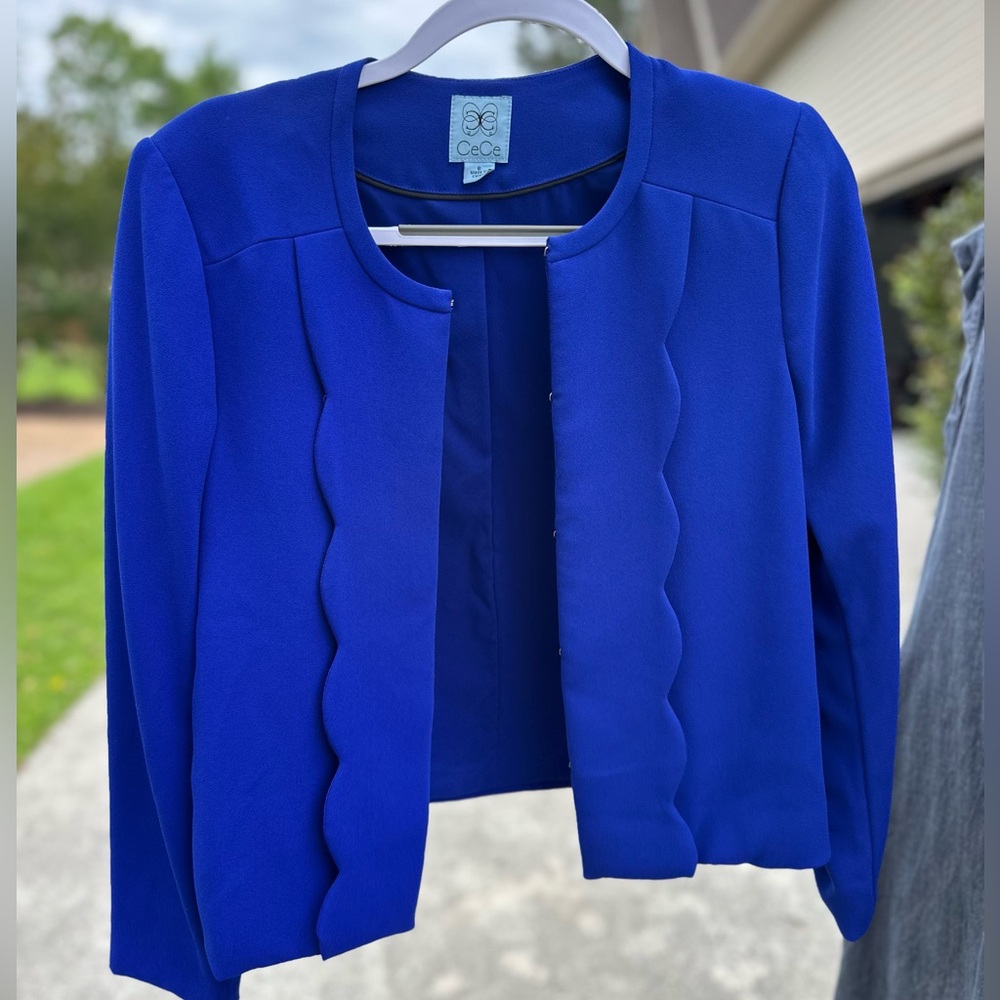 CeCe Blue Scalloped Edge Blazer